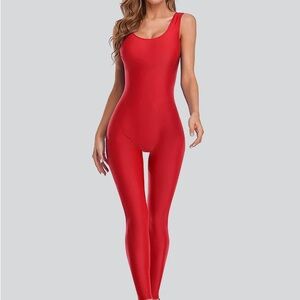 Speerise Red Sleeveless Spandex Jumpsuit